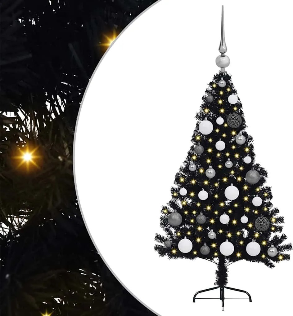 vidaXL Mesterséges, előre világított karácsonyi fa Fekete 120 cm PVC