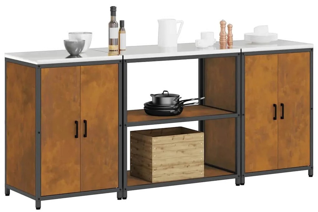 Konyhai Tároló Készlet polcokkal 3 pcs Rozsdás 210 x 50 x 92 cm
