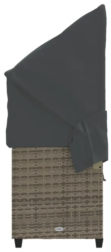 szürke polyrattan napozóágy tetővel és párnával