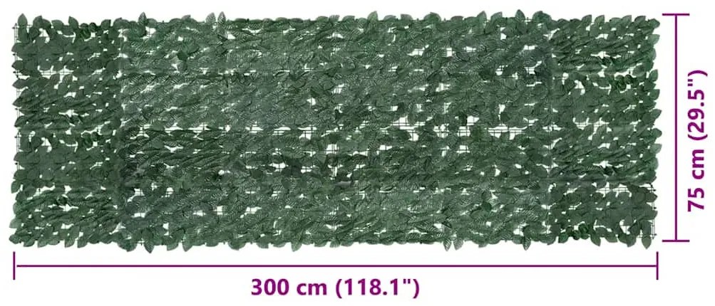 sötétzöld leveles erkélyparaván 300 x 100 cm