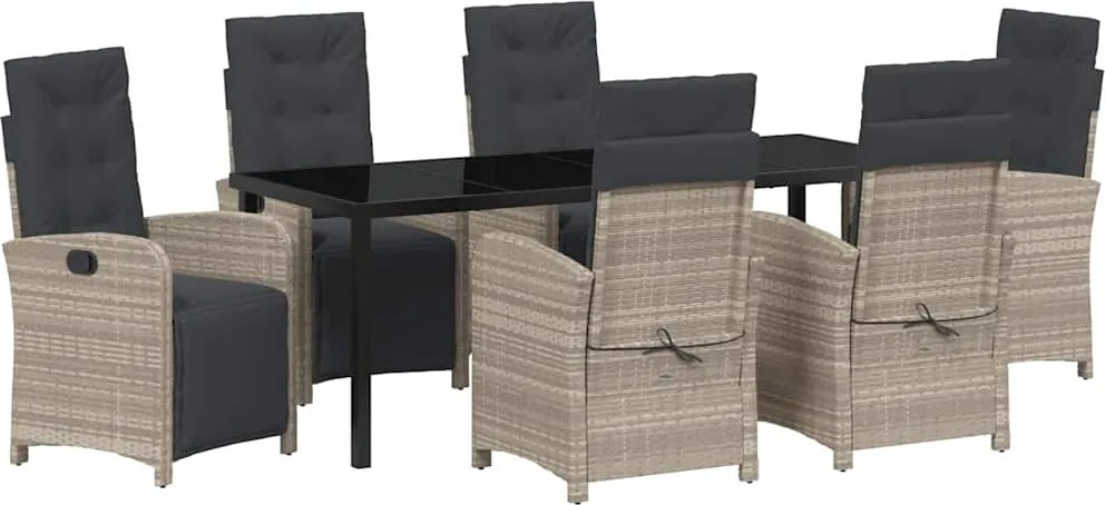 vidaXL Kert étkező szett párnával 7 pcs Világosszürke polirattan