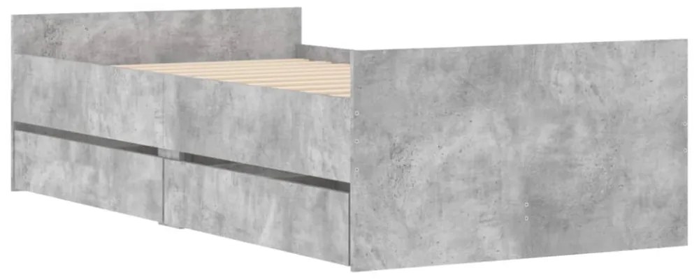 betonszürke ágykeret fiókokkal 90x200 cm