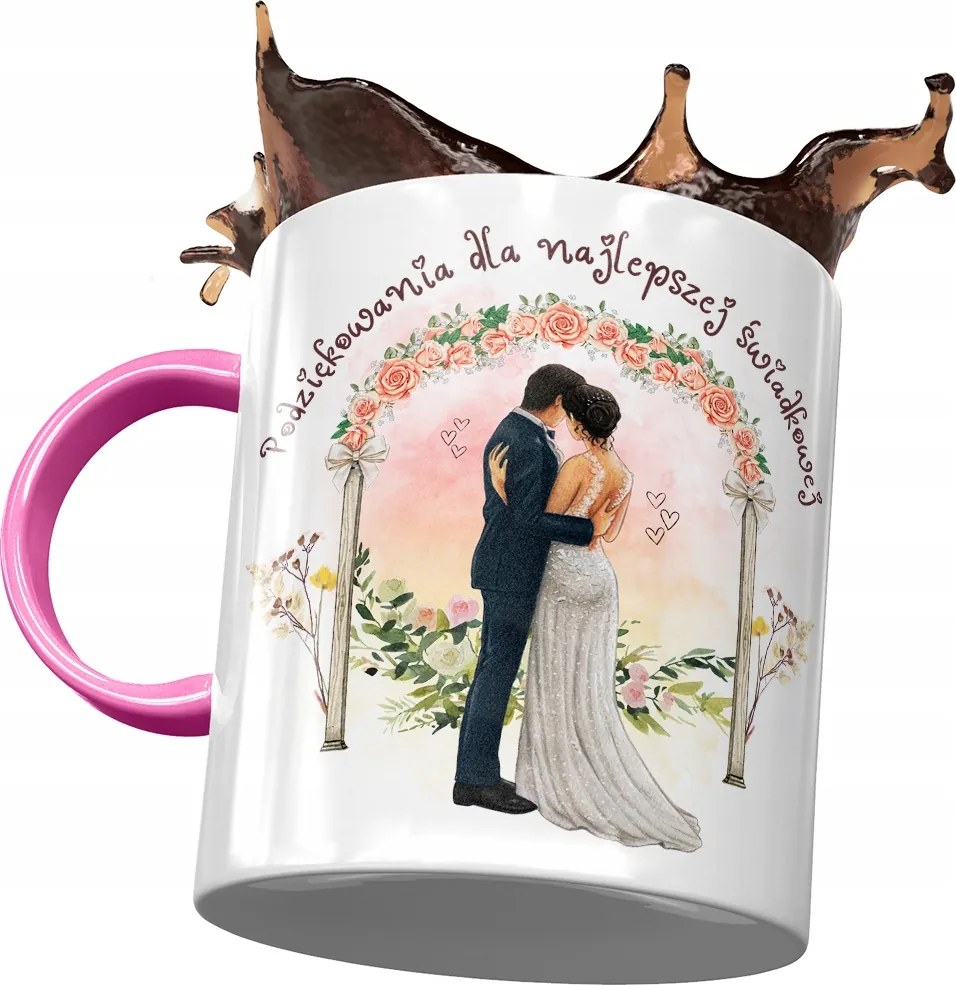 Rózsaszín Bögre Tanú Koszorúslánynak Ajándék Nyomtatott Fotóval