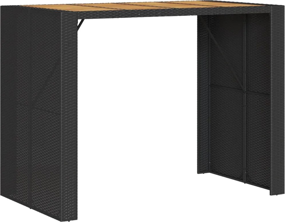 vidaXL fekete polyrattan kerti bárasztal akácfa lappal 145x80x110 cm