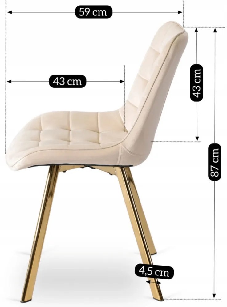 Elegáns Bézs/Arany Étkezőszék Bársony Kárpitozással. DEVI