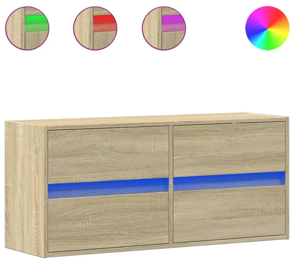 sonoma tölgy színű fali TV-szekrény LED-ekkel 100x31x45 cm