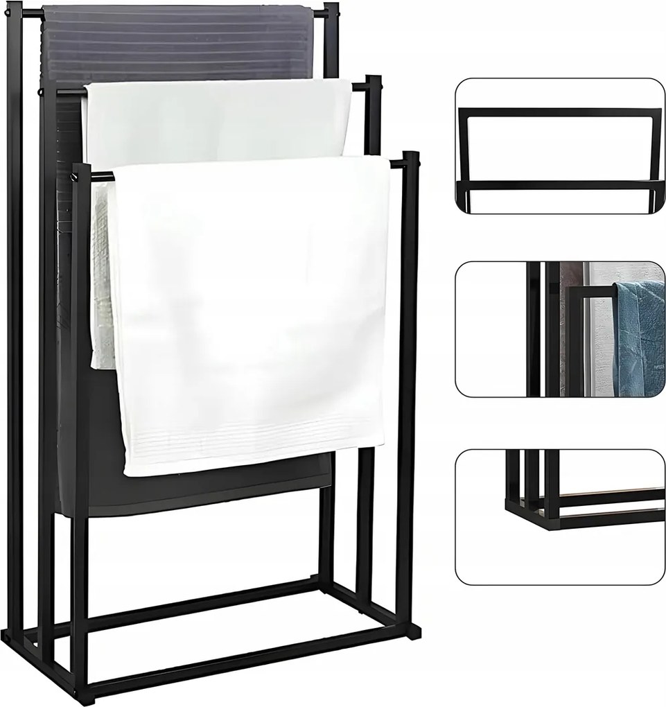 Akasztós Fürdőszobai Törölközőtartó Loft Fekete Fém 3 Szint