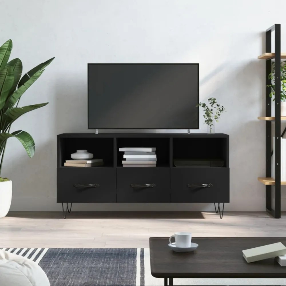 fekete szerelt fa TV-szekrény 102 x 36 x 50 cm
