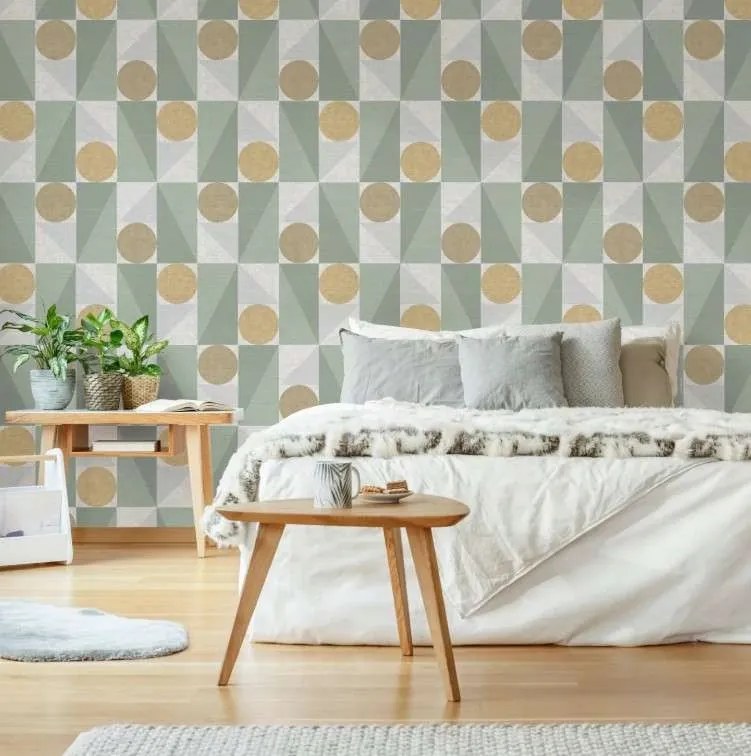 Decomode Vliesbehang Geo Mint Bézs Geometriai tapéta 10,05 m x 53 cm