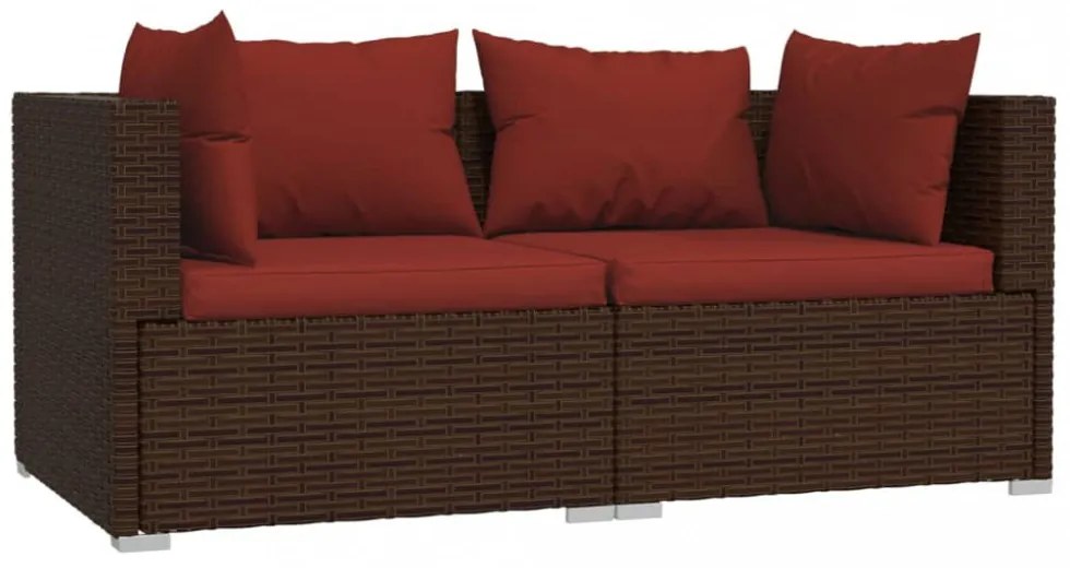 vidaXL 3 részes barna polyrattan kerti bútorszett párnákkal
