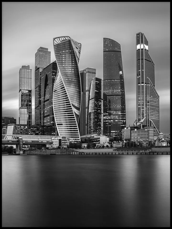 Építészet város felhőkarcolók Poszter nappaliba fekete-fehér 40x50cm