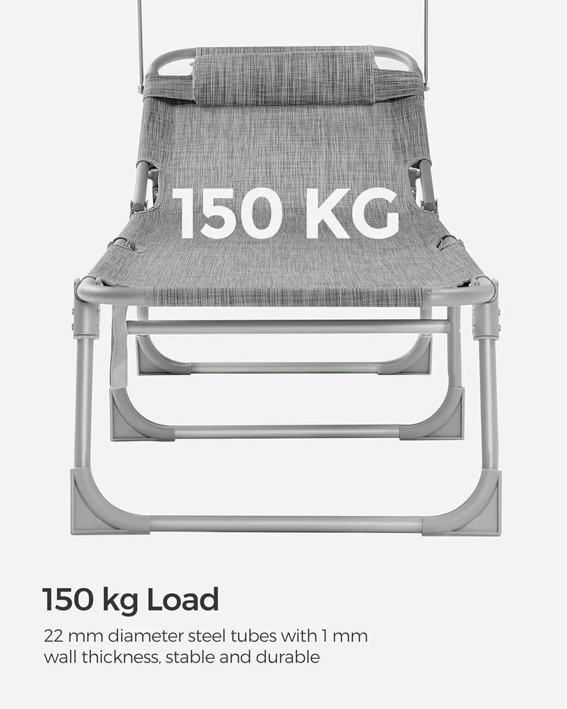 Összecsukható napozóágy napellenzővel 53 x 193 x 29,5 cm, 150 kg-ig terhelhető, Greige