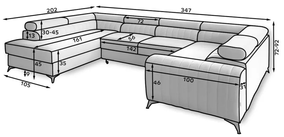 Fehér bőrutánzat kinyitható-tárolóhelyes sarokkanapé (bal oldali-U alakú) Louis – ELTAP