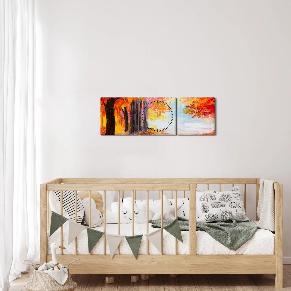 Kép - olajfestmény, színes ősz (órával) (90x30 cm)
