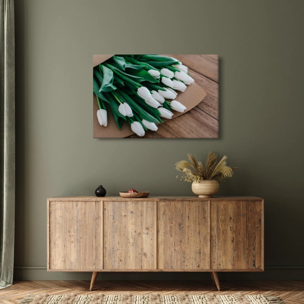 Egy csokor fehér tulipán képe (90x60 cm)