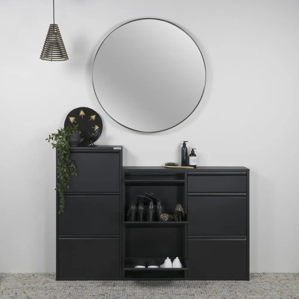 Fekete fém billenő ajtós cipőtartó 98x86x15 cm Billy – Spinder Design