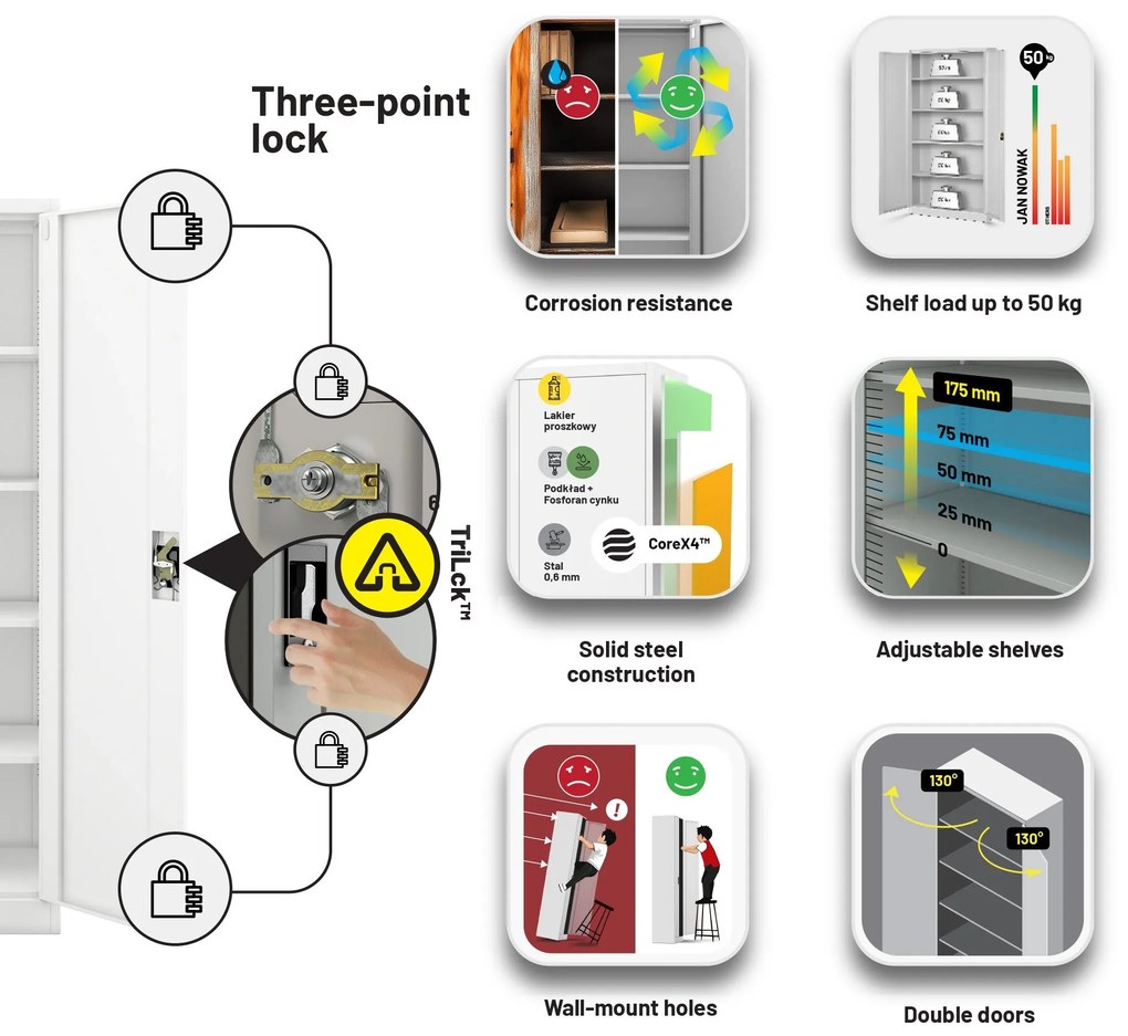 Fém iratszekrény JAN II, 1150 x 185 x 400 mm, fehér