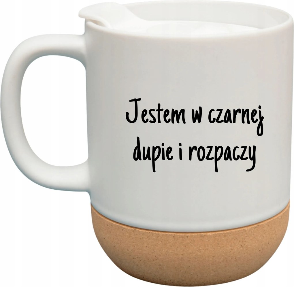 Fehér Bögre Fedéllel És Parafa Aljjal Ajándék Fekete D****