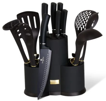 Berlinger Haus Royal Black Collection 12 részes konyhai készlet késekkel és kiszedőkkel, fekete/ezüst