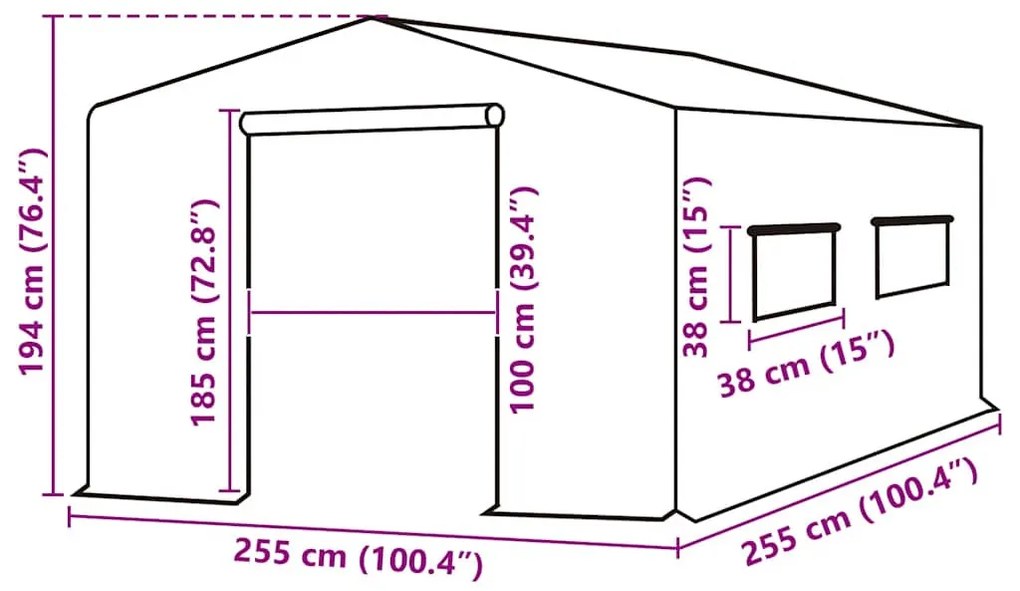 zöld melegház pótponyva (6,5025 m²) 255 x 255 x 194 cm