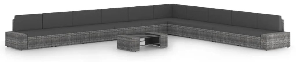 vidaXL 11 részes szürke polyrattan kerti ülőgarnitúra párnákkal