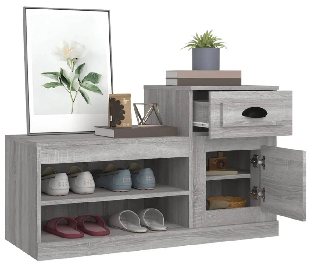 szürke sonoma színű szerelt fa cipősszekrény 100x42x60 cm