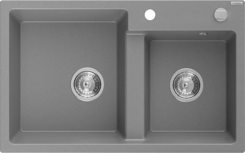 Mexen Tomas 800 x 500 mm-es 2 rekeszes gránit mosogató, szürke, króm szifon - 6516802000-71