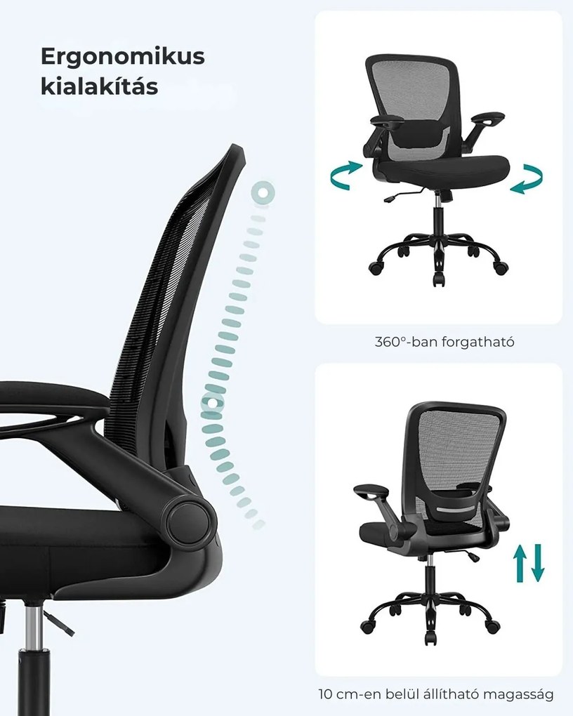 ERGO irodai szék felhajtható kartámaszokkal, max. 120 kg, fekete SongmicsHome