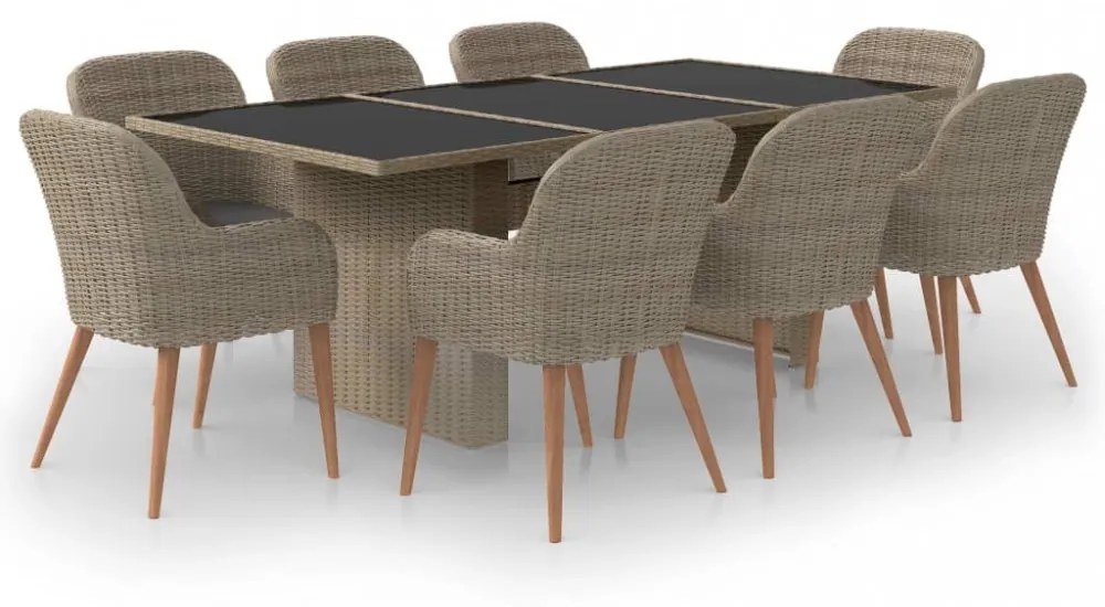 vidaXL 9 részes barna kültéri polyrattan étkezőgarnitúra