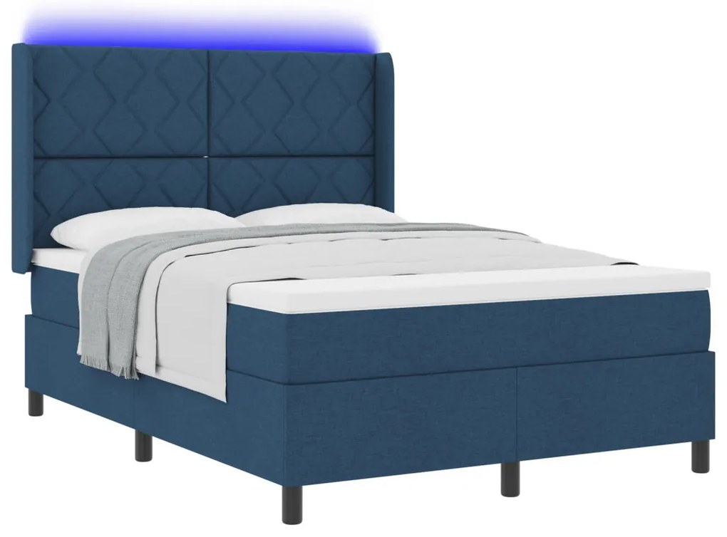 Boxspring Ágy Matrac & Kék LED 140x190 cm Szövet
