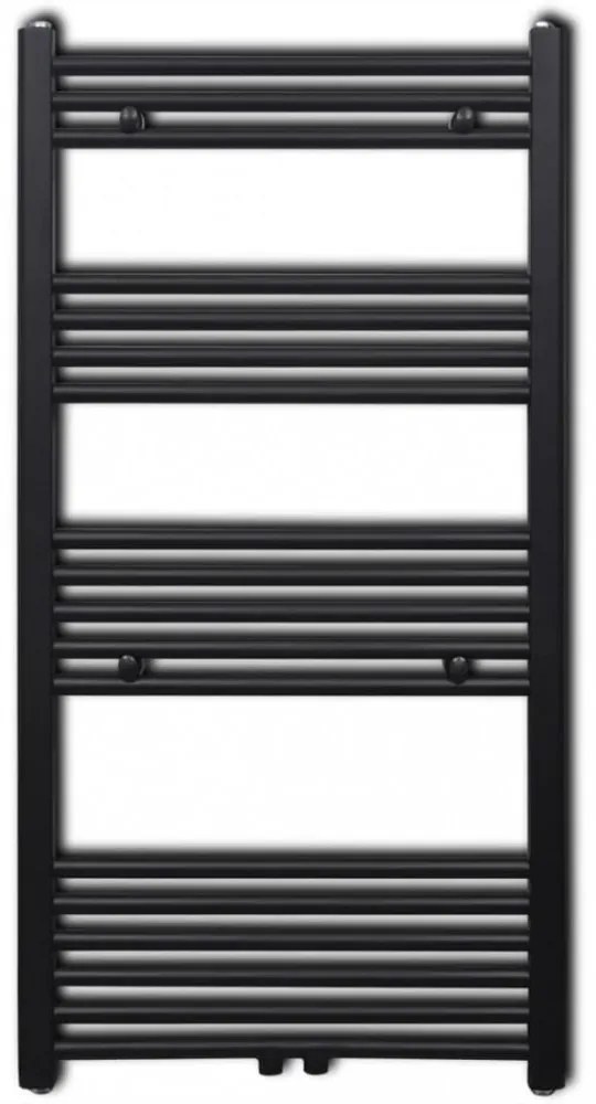 Egyenes fekete törölközőszárító radiátor központi fűtéssel 600x1160 mm