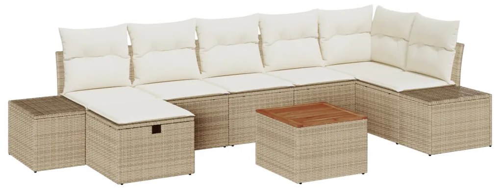 8 fős kertiszófa szett párnákkal Bézs Poly Rattan