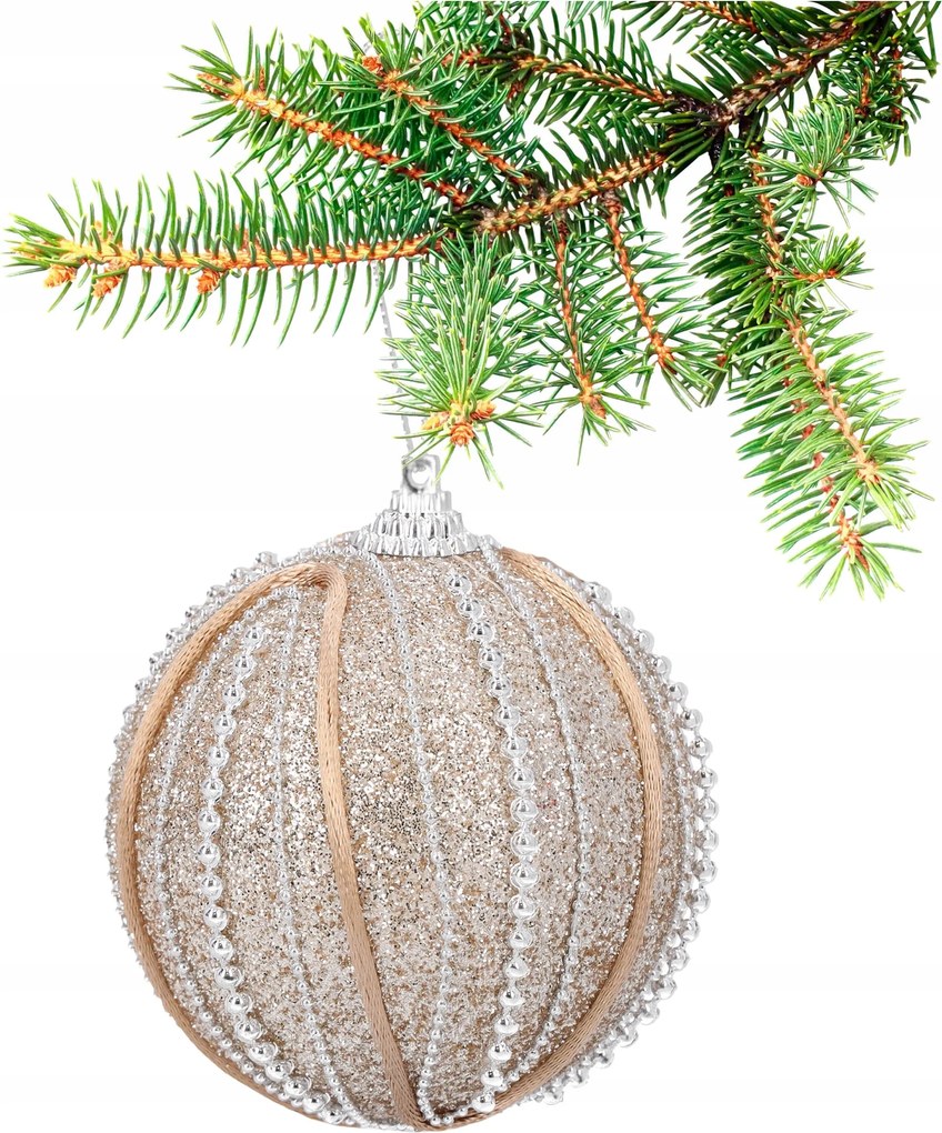 Karácsonyfadísz XXL 8 cm arany gyöngyökkel csillámos nagy díszgömb