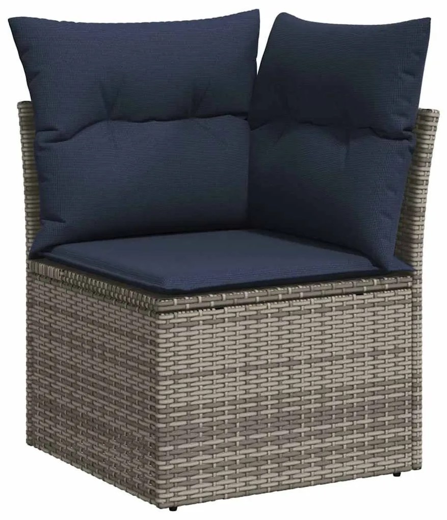 11 részes szürke polyrattan akácfa kerti ülőgarnitúra párnákkal