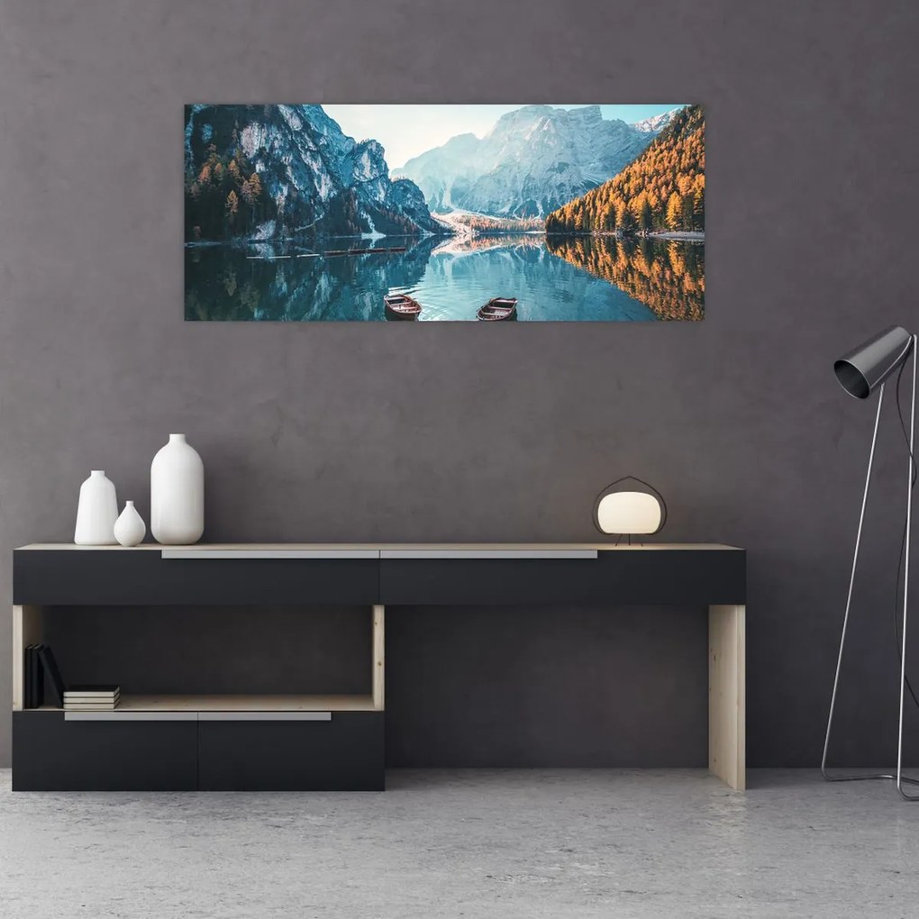 Kép - Csónakok a Braies-tónál (120x50 cm)