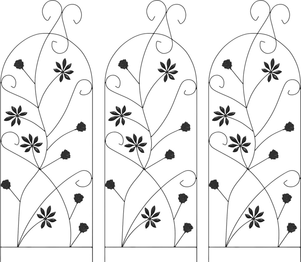 vidaXL Kerti Kerítés zárral 3 pcs Fekete 112 x 39,5 cm Acél