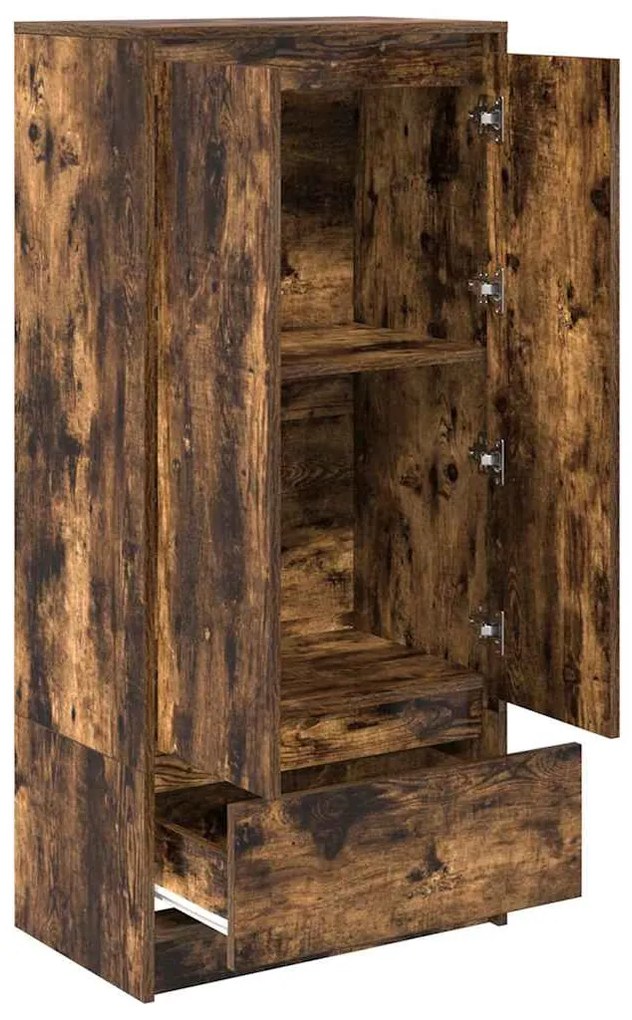 Füstös tölgy színű szerelt fa szekrény fiókkal 55,5x34x119,5 cm