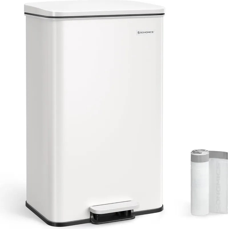 Konyhai Szemetes 40L, Nagy pedálos kuka 15 szemeteszsák mellékelve, Fehér