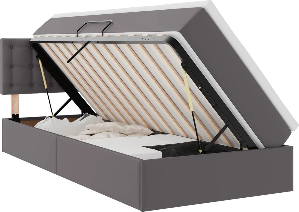 vidaXL Ágy tárolóval és matraccal matracmal Szürke 90 x 200 cm Műbőr