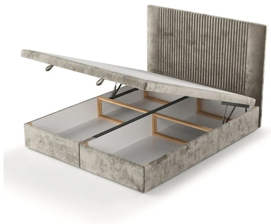 Bézs kárpitozott ágyneműtartós franciaágy 160x200 cm Mavel – Maison de Rêve