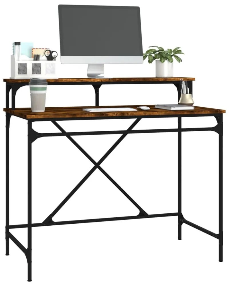 füstös tölgy színű szerelt fa és vas íróasztal 100 x 50 x 90 cm