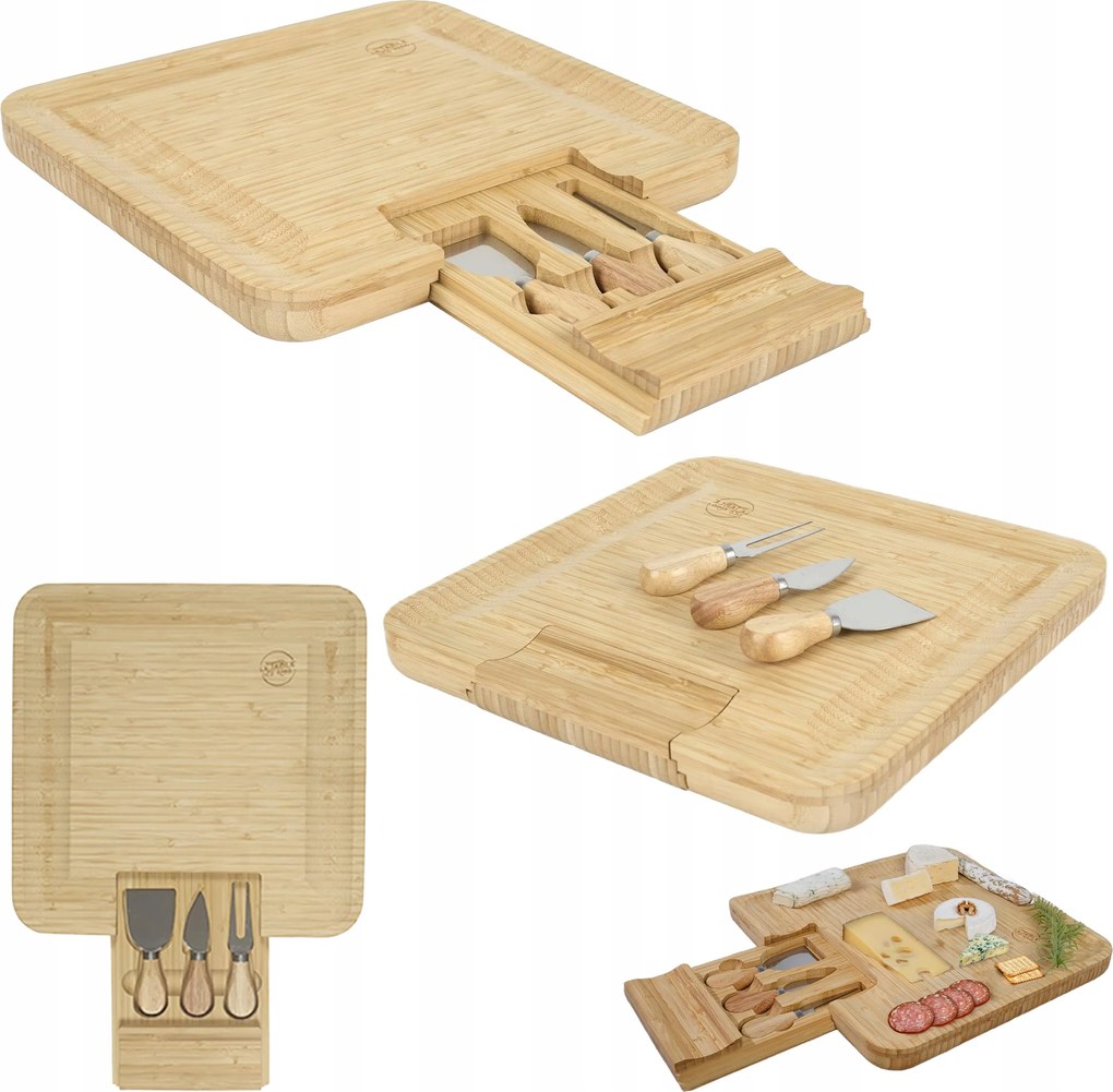 La Table Nagy felvágott sajt Tálaló Deszka 3 kés 33 cm Ajándék Szett