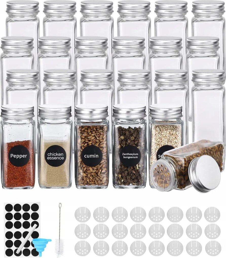 24x Üveg Tégelyek 120ml Fűszertartók Címkék