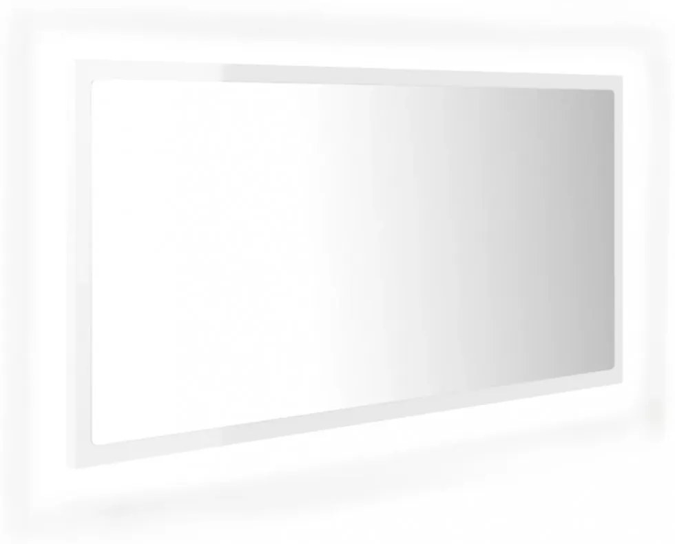 magasfényű fehér akril LED-es fürdőszobatükör 90x8,5x37 cm