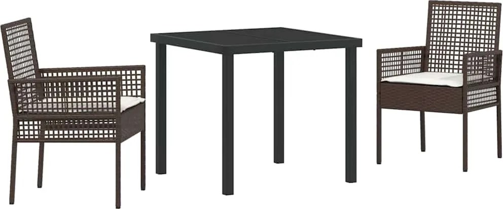 vidaXL Kert étkező szett párnával 3 pcs Barna polirattan