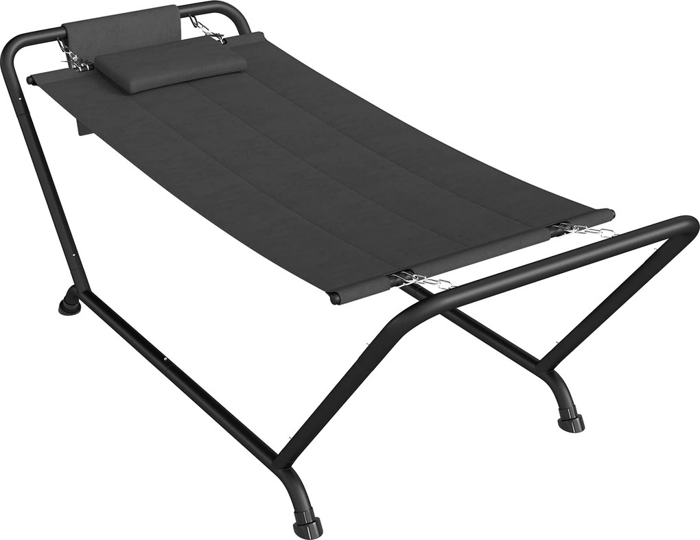 Outsunny szabadon álló merevítős függőágy állvánnyal 237 x 90 cm — párnázott fejtámla és oldalzseb, porfestett acélváz, max. 150 kg — sötétszürke | Ao