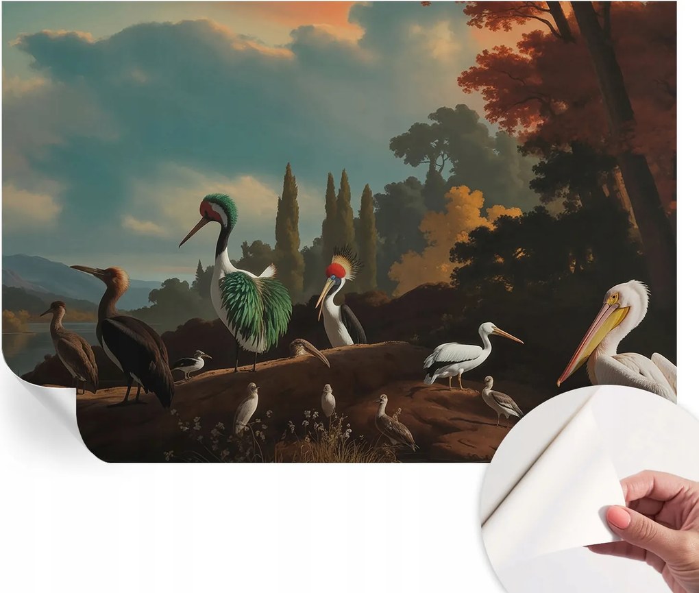 Öntapadós tapéta Divatos 3D fali ragasztóval Festői madarak 152x104 cm