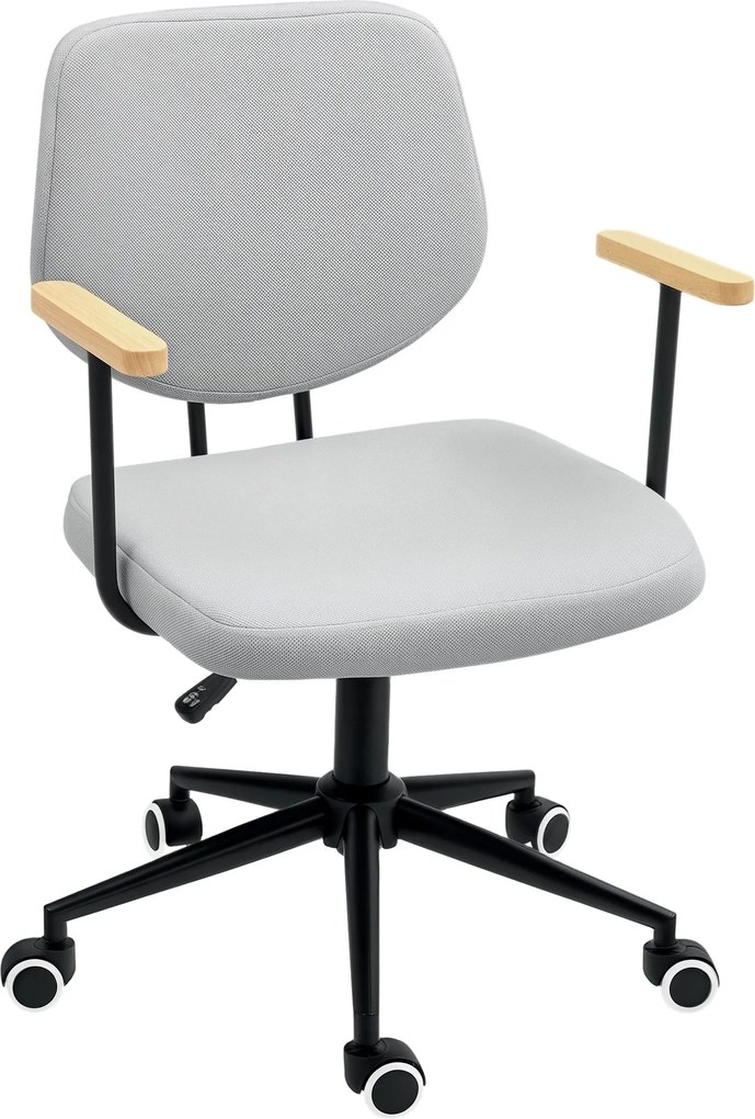 HOMCOM Íróasztali Szék Fa Karfával és Állítható Magasságú Forgószék Tanulószobába - Teherbírás: 120 kg - Szürke | Aosom