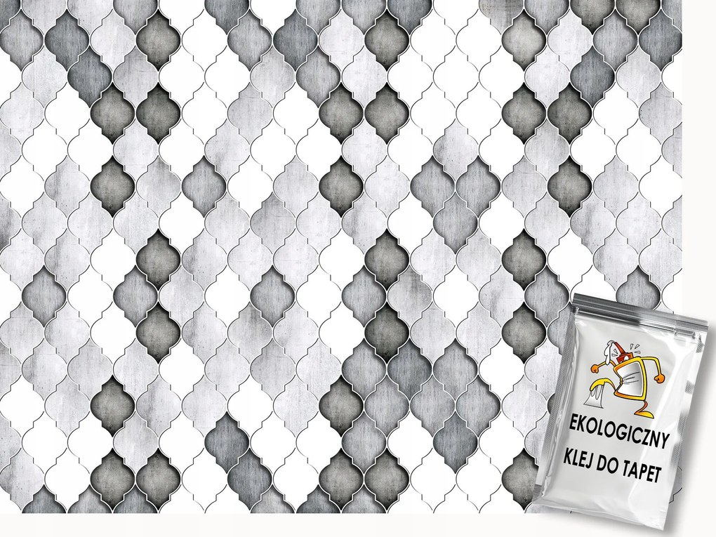 Fotótapéta Flizelina Marokkói Lóhere Szürke Mozaik Csempe 200x140 ragasztó