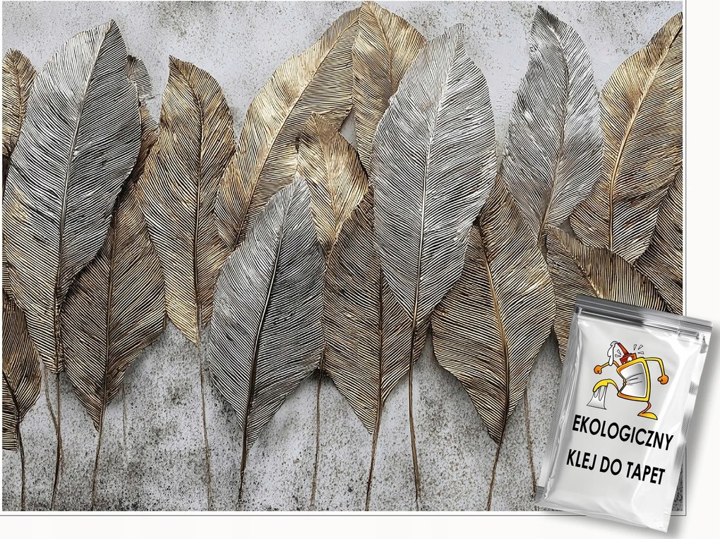 Fotótapéta Levelek Beton Arany Szürke Falra Hálószoba Nappali 200x140